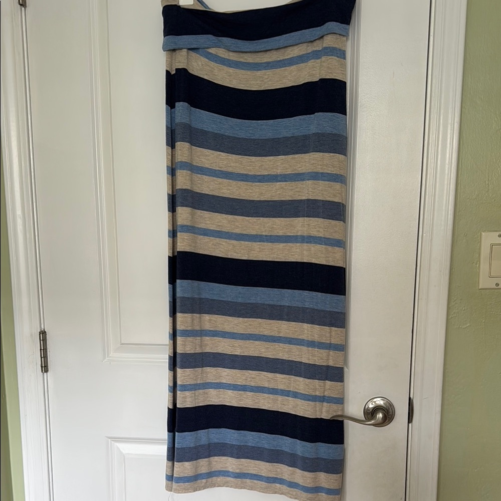 Max Studio Blue and Tan Striped Maxi Skirt